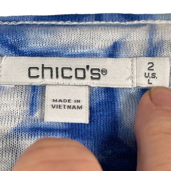 Chico's Top Womens 2 (14/16) L Amparo Blue Linen Flutter Sleeve Geometric NEW - Picture 6 of 11